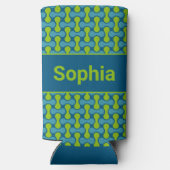 Modern Retro Link Pattern in Blue and Green Seltzer Blikjeskoeler (Achterkant)