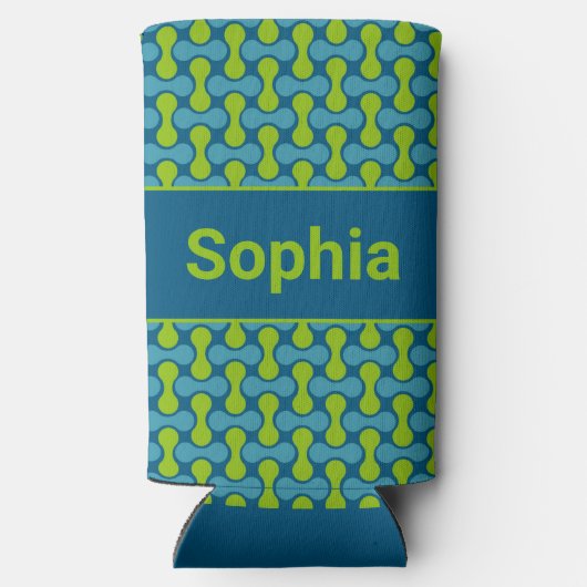 Modern Retro Link Pattern in Blue and Green Seltzer Blikjeskoeler (Achterkant)