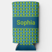 Modern Retro Link Pattern in Blue and Green Seltzer Blikjeskoeler (Voorkant)