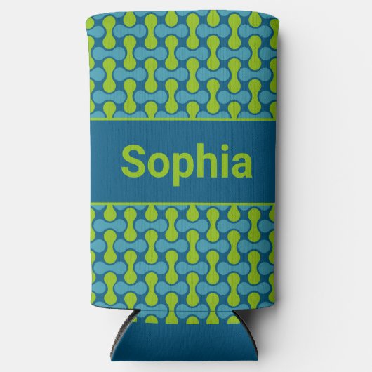 Modern Retro Link Pattern in Blue and Green Seltzer Blikjeskoeler (Voorkant)