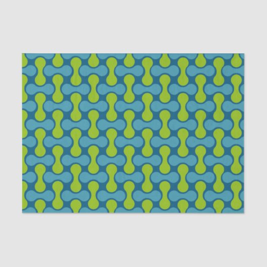 Modern Retro Link Pattern in Blue and Green Tissuepapier (Voorkant)