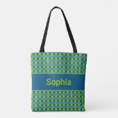 Modern Retro Link Pattern in Blue and Green Tote Bag (Achterkant)