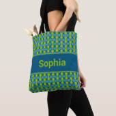 Modern Retro Link Pattern in Blue and Green Tote Bag (Dichtbij)