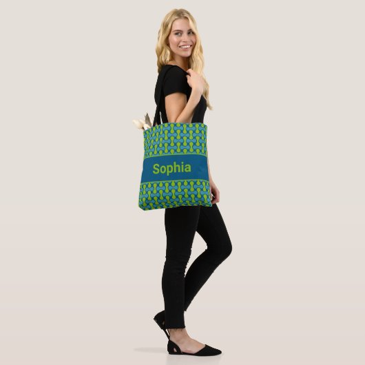 Modern Retro Link Pattern in Blue and Green Tote Bag (Op model)
