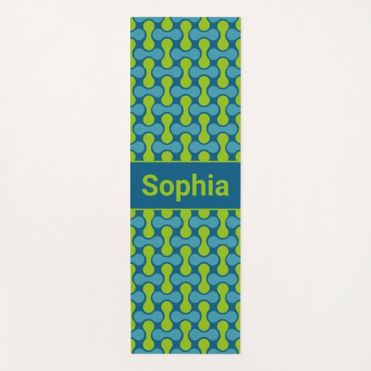 Modern Retro Link Pattern in Blue and Green Yogamat (Voorkant)