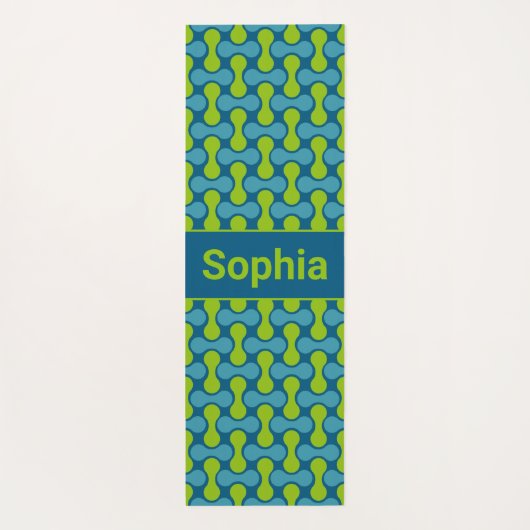 Modern Retro Link Pattern in Blue and Green Yogamat (Achterkant)