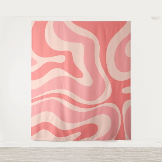 Modern Retro Liquid Swirl Abstract Blush Roze Wandkleed (Voorkant)