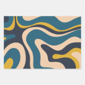 Modern Retro Liquid Swirl Abstract Patroon Blauw Inpakpapier Vel (Voorkant 3)