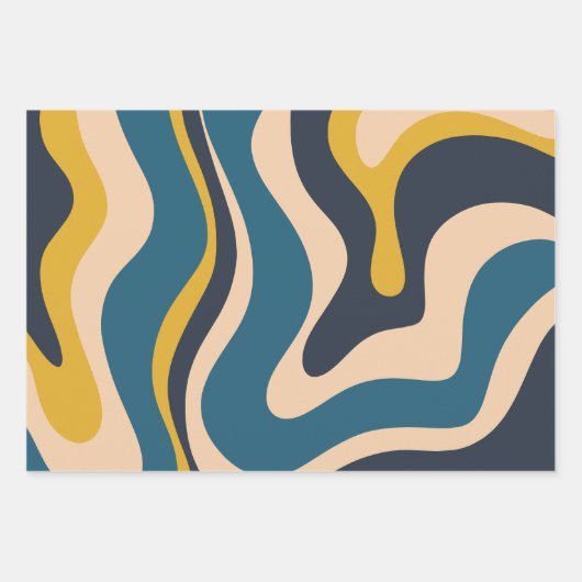 Modern Retro Liquid Swirl Abstract Patroon Blauw Inpakpapier Vel (Voorkant 2)