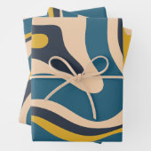 Modern Retro Liquid Swirl Abstract Patroon Blauw Inpakpapier Vel (In situ)