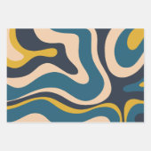 Modern Retro Liquid Swirl Abstract Patroon Blauw Inpakpapier Vel (Voorkant)
