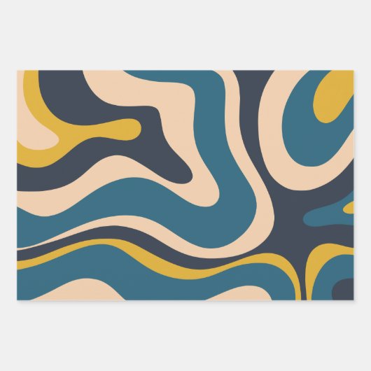 Modern Retro Liquid Swirl Abstract Patroon Blauw Inpakpapier Vel (Voorkant)