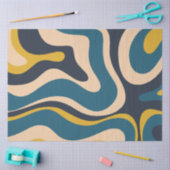 Modern Retro Liquid Swirl Abstract Patroon Blauw Tissuepapier (Craft)
