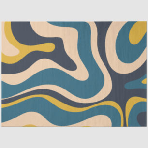 Modern Retro Liquid Swirl Abstract Patroon Blauw Tissuepapier