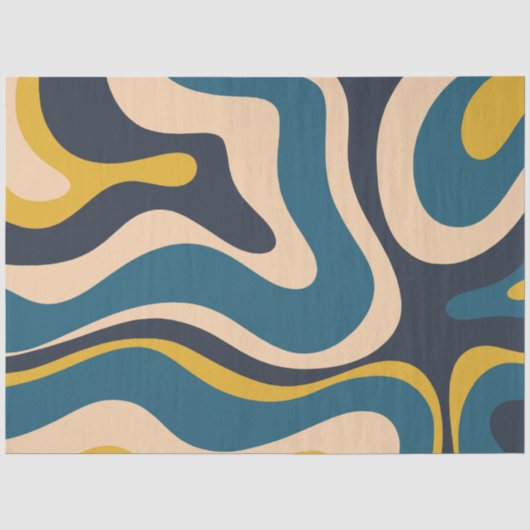 Modern Retro Liquid Swirl Abstract Patroon Blauw Tissuepapier (Voorkant)