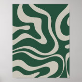 Modern Retro Liquid Swirl Abstract Patroon Groen Poster (Voorkant)