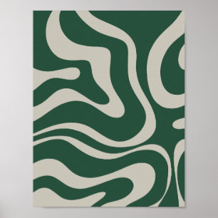 Modern Retro Liquid Swirl Abstract Patroon Groen Poster