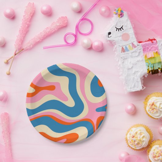 Modern Retro Liquid Swirl Abstract Patroon Papieren Bordje (Feest)