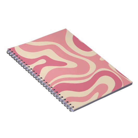 Modern Retro Liquid Swirl Abstract Patroonroze Notitieboek (Rechterzijde)