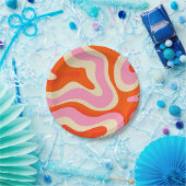 Modern Retro Liquid Swirl Abstract Patroonroze Papieren Bordje (Feest)