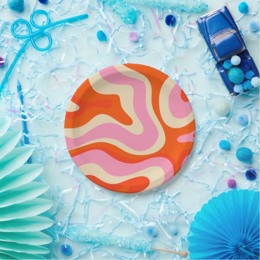 Modern Retro Liquid Swirl Abstract Patroonroze Papieren Bordje (Feest)