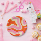 Modern Retro Liquid Swirl Abstract Patroonroze Papieren Bordje (Feest)