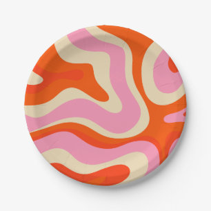 Modern Retro Liquid Swirl Abstract Patroonroze Papieren Bordje