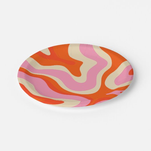 Modern Retro Liquid Swirl Abstract Patroonroze Papieren Bordje (Gekanteld)