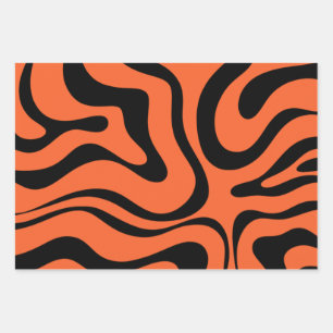Modern Retro Liquid Swirl Abstract Zwart Sinaasapp Inpakpapier Vel