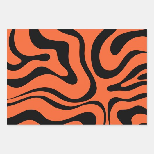 Modern Retro Liquid Swirl Abstract Zwart Sinaasapp Inpakpapier Vel (Voorkant)