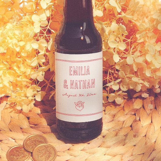 Modern Retro Love Struck Hand Drawn Cupid Wedding Bier Etiket