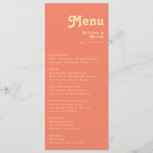Modern Retro | Menu Coral Weddenschap (Voorkant)