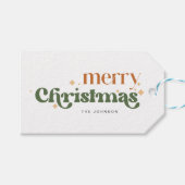 Modern Retro Merry Christmas Gift Tag Cadeaulabel (Voorkant (Horizontaal))