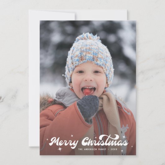 Modern Retro Merry Christmas Photo Snowflakes Star Feestdagenkaart (Voorkant)