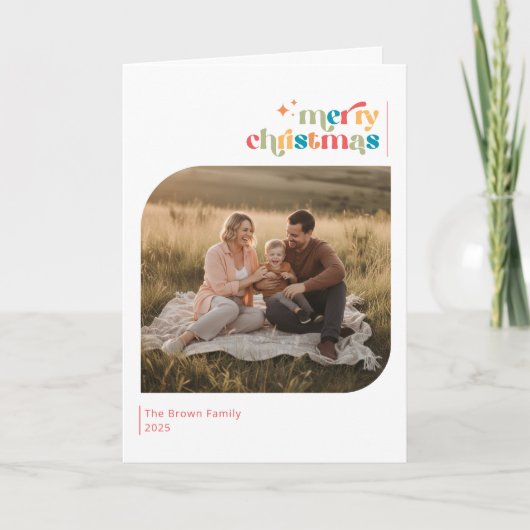 Modern Retro Merry Christmas Wish Photo Folded Kaart (Voorkant)