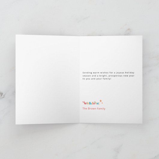 Modern Retro Merry Christmas Wish Photo Folded Kaart (Binnen)