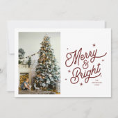 Modern Retro Merry en Bright Family Photo Script Feestdagenkaart (Voorkant)