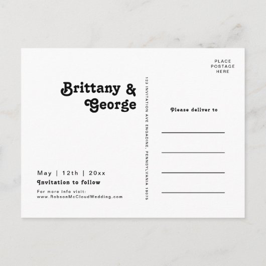 Modern Retro met opslaan van onze datumfoto Uitnodiging Briefkaart (Achterkant)