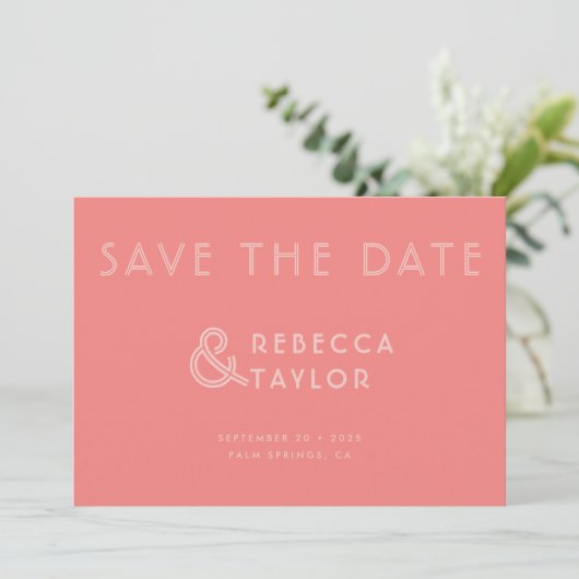 Modern Retro Minimalist Roze Mint Green Wedding Save The Date (Staand voorkant)