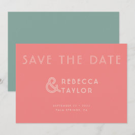 Modern Retro Minimalist Roze Mint Green Wedding Save The Date