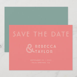 Modern Retro Minimalist Roze Mint Green Wedding Save The Date