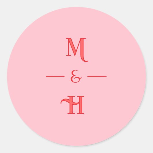 Modern Retro Monogram Pink & Red Wedding Ronde Sticker (Voorkant)