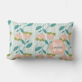 Modern retro mooi monogram bloemenpatroon blauw kussen