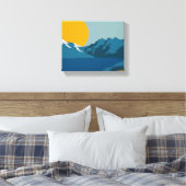 Modern Retro Mountain-landschap - levendig rood en Canvas Afdruk (Insitu (Slaapkamer))