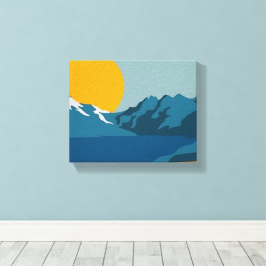 Modern Retro Mountain-landschap - levendig rood en Canvas Afdruk (Insitu (Houten vloer))