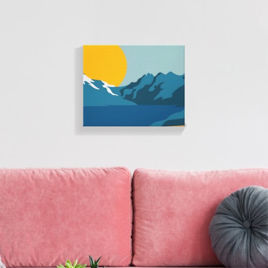 Modern Retro Mountain-landschap - levendig rood en Canvas Afdruk (Insitu (Woonkamer))