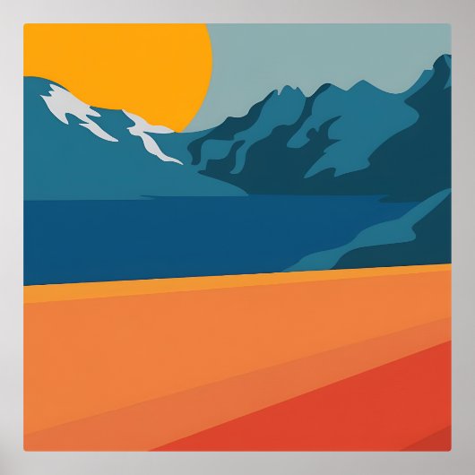 Modern Retro Mountain-landschap - levendig rood en Folie Afdrukken (Voorkant)