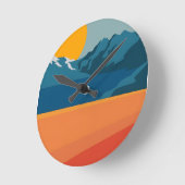 Modern Retro Mountain-landschap - levendig rood en Ronde Klok (Hoek)