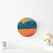 Modern Retro Mountain-landschap - levendig rood en Ronde Klok (Huis)