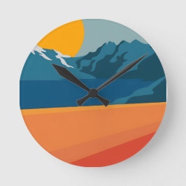 Modern Retro Mountain-landschap - levendig rood en Ronde Klok